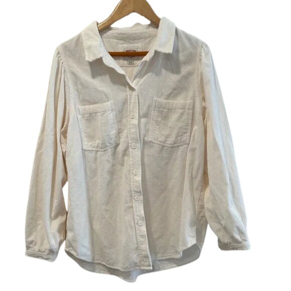 American eagle Oversized Corduroy Cream Button-Up Shirt - Picture 3 of 12